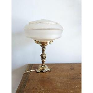 Old Lampee In Brass And Frosted Glass