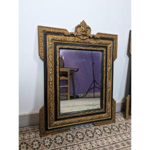 Miroir époque Napoléon Noir Et Or 61 X 47 Cm