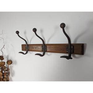 Triple Wood And Forged Steel Coat Hook