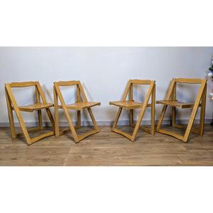 Set Of 4 Vintage Beech Folding Chairs