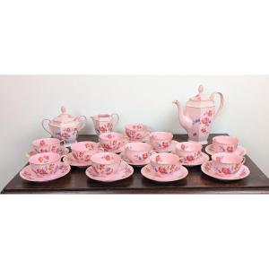 Service à Café En Porcelaine Rose 27 Pièces Art Deco Par Epiag Tchécoslovaquie