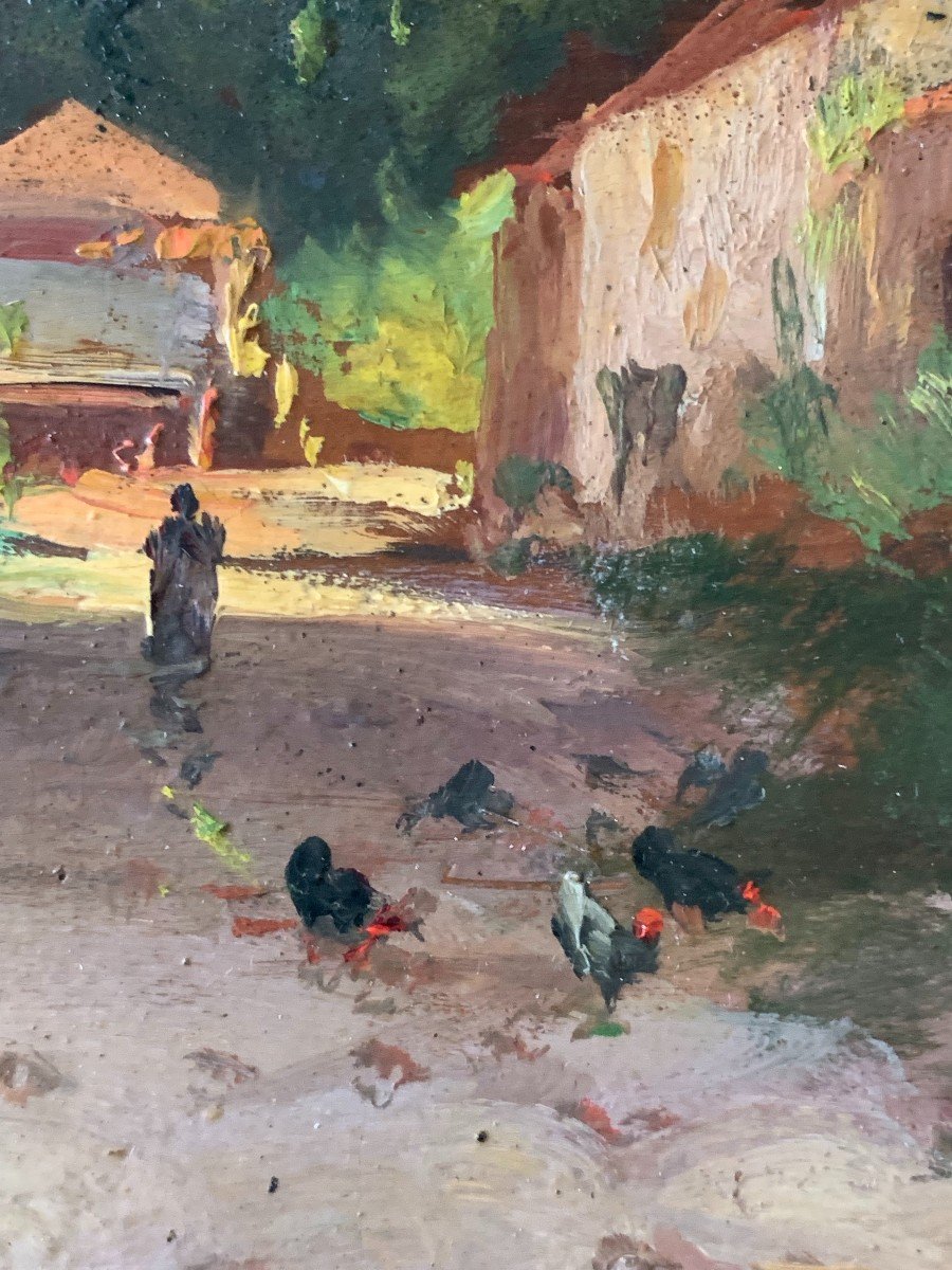 Jean-michel Gustave Anglade. Village Street. Oil On Panel-photo-2