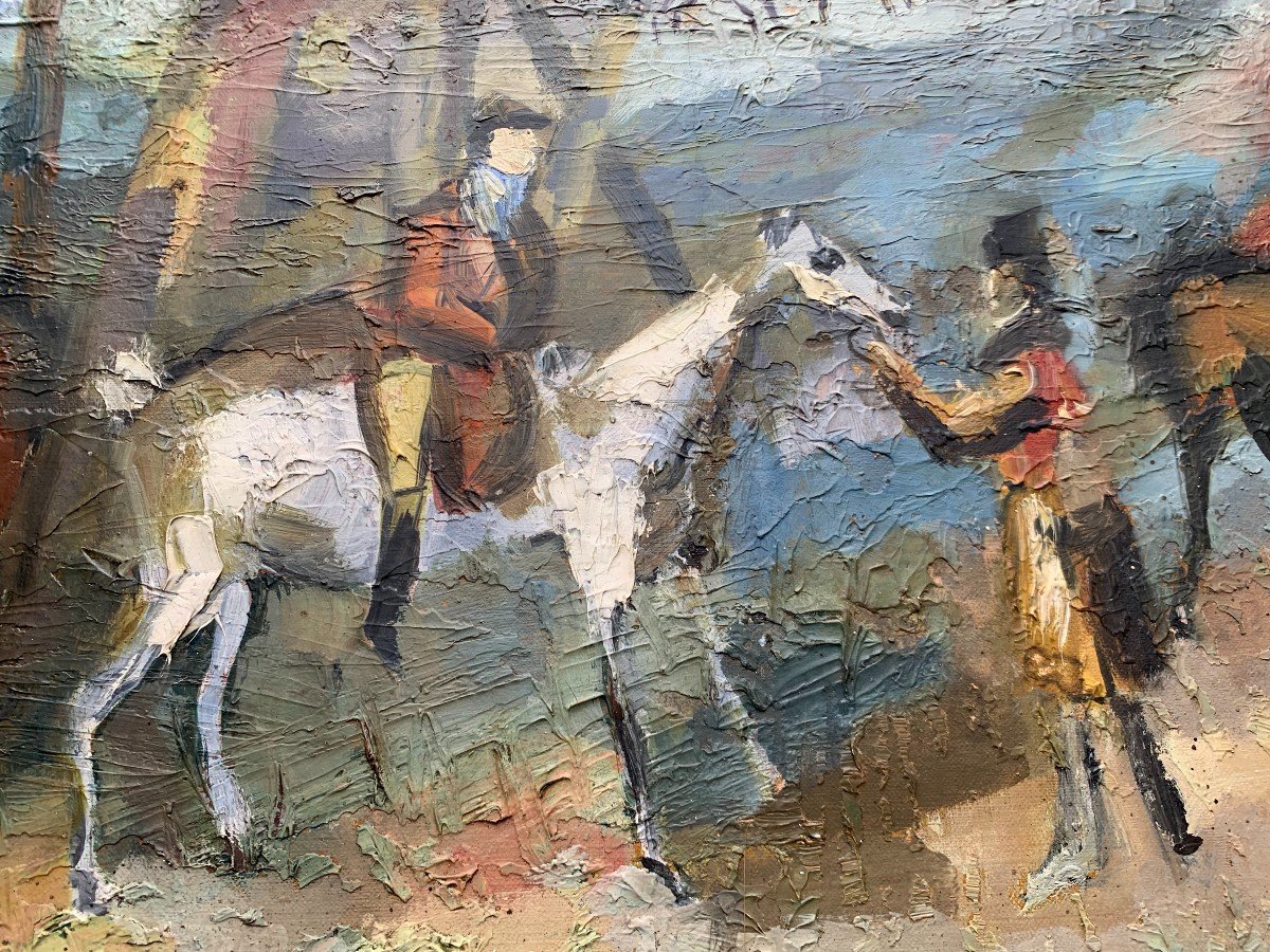 Scène De Chasse à Courre - Grande Huile Sur Toile.-photo-3