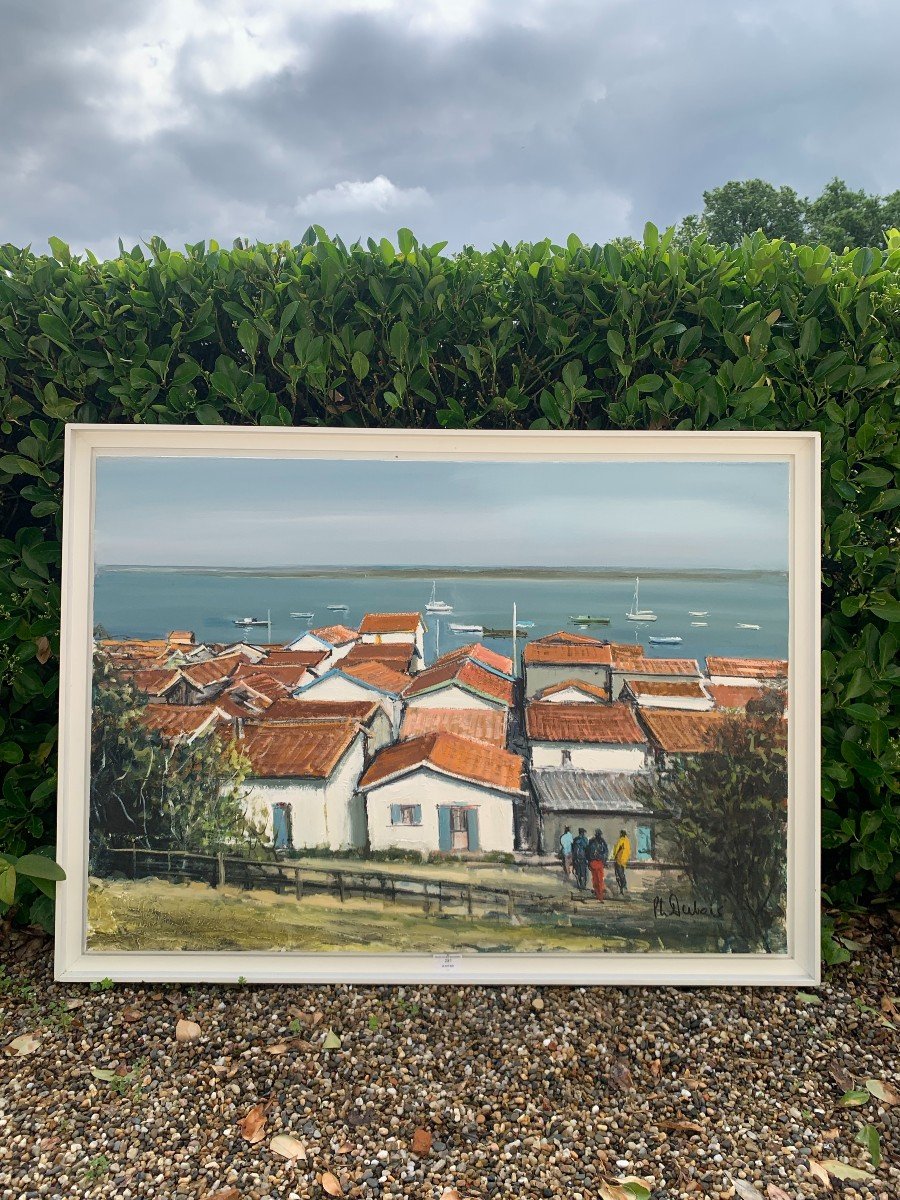 Dubois Ph. "grass, The Arcachon Basin" Oil On Canvas Signed Lower Right, Countersigned-photo-2