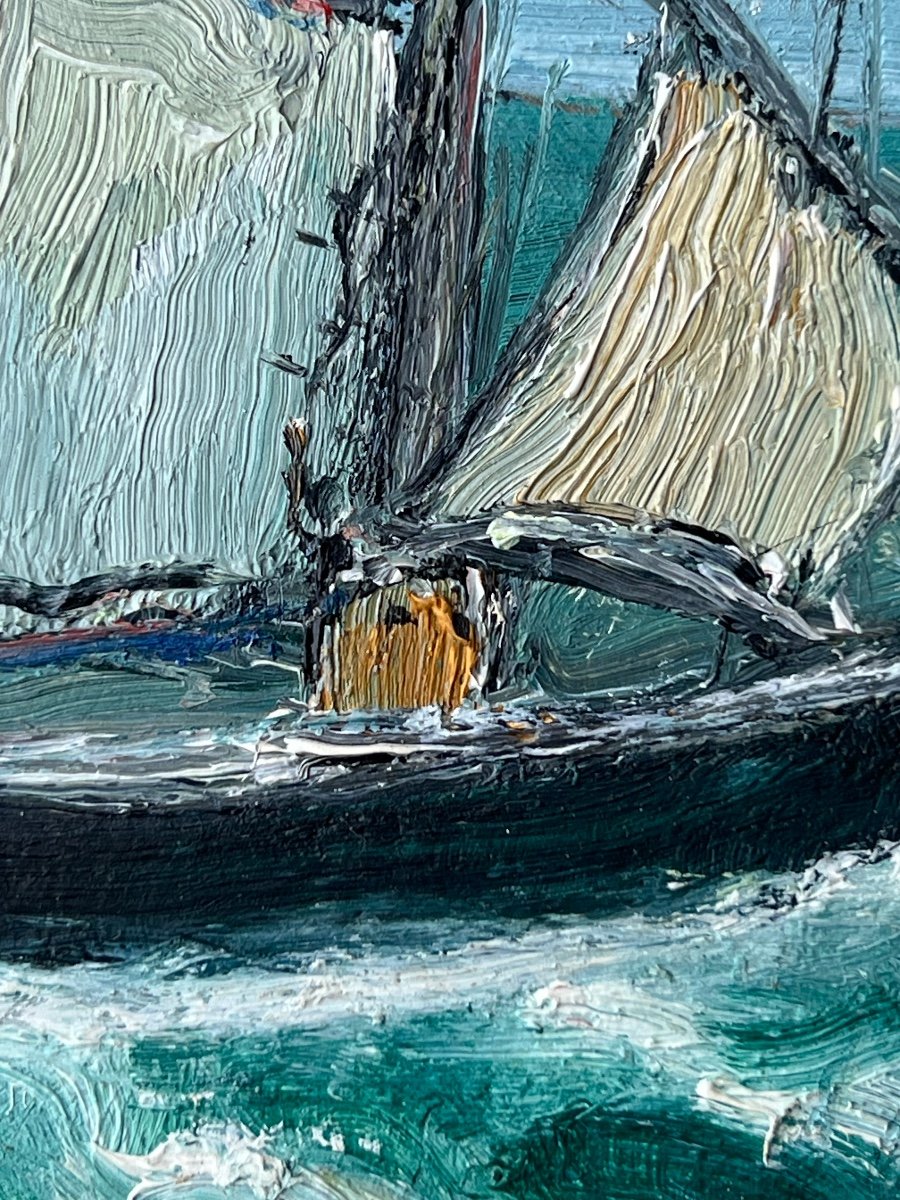 Jean René Sourgen The Sailboats. Oil/panel 11.5 X 15cm-photo-2