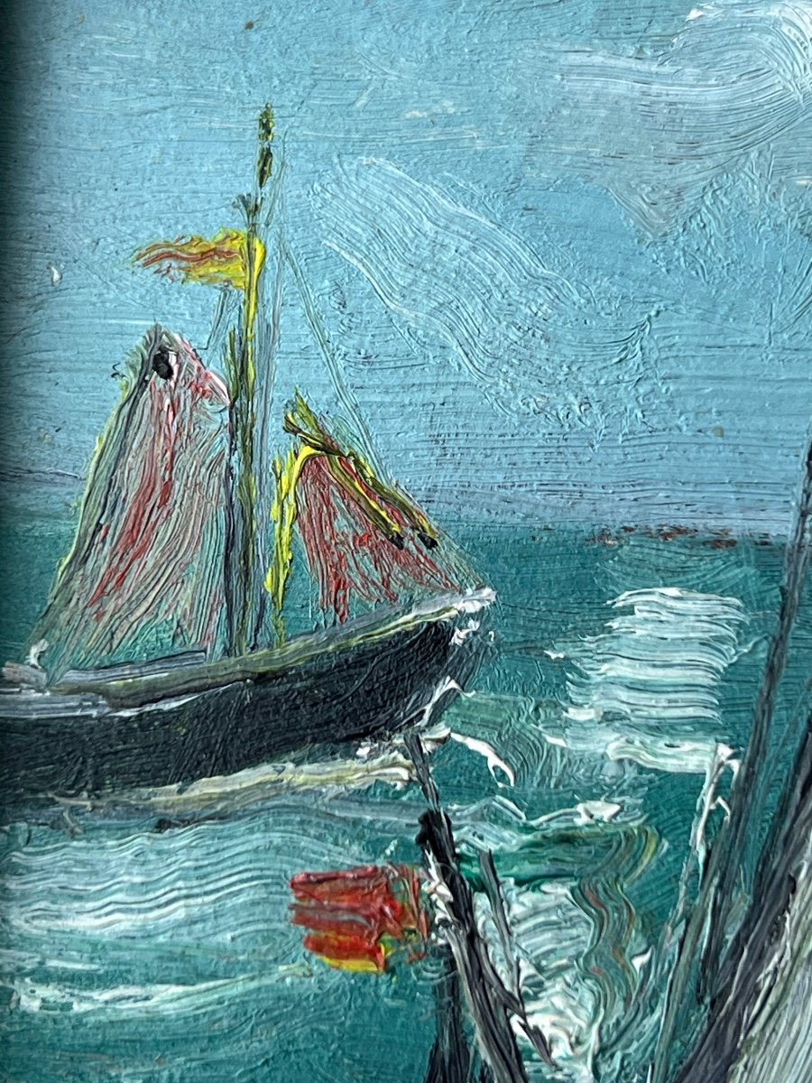 Jean René Sourgen The Sailboats. Oil/panel 11.5 X 15cm-photo-4