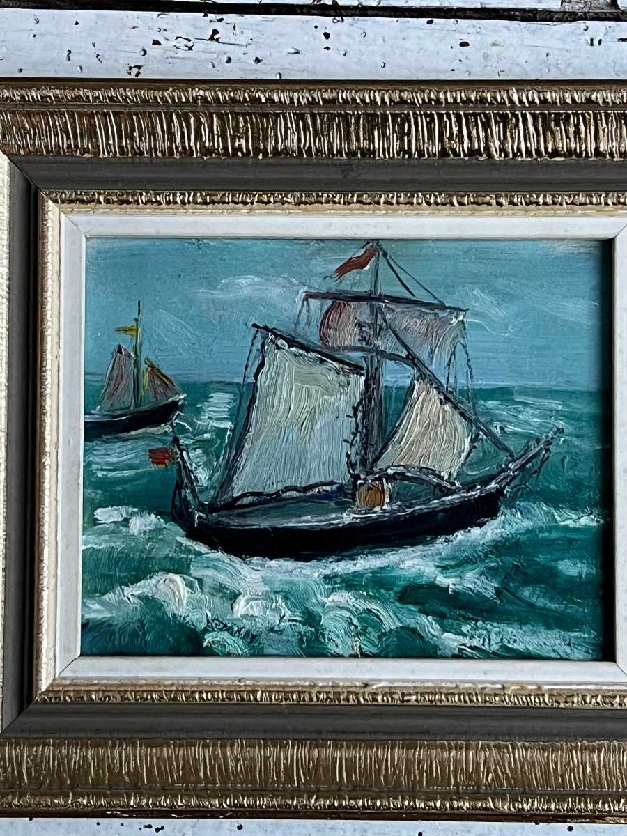 Jean René Sourgen The Sailboats. Oil/panel 11.5 X 15cm-photo-2