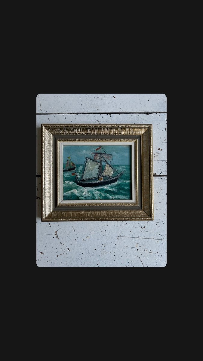 Jean René Sourgen The Sailboats. Oil/panel 11.5 X 15cm-photo-3