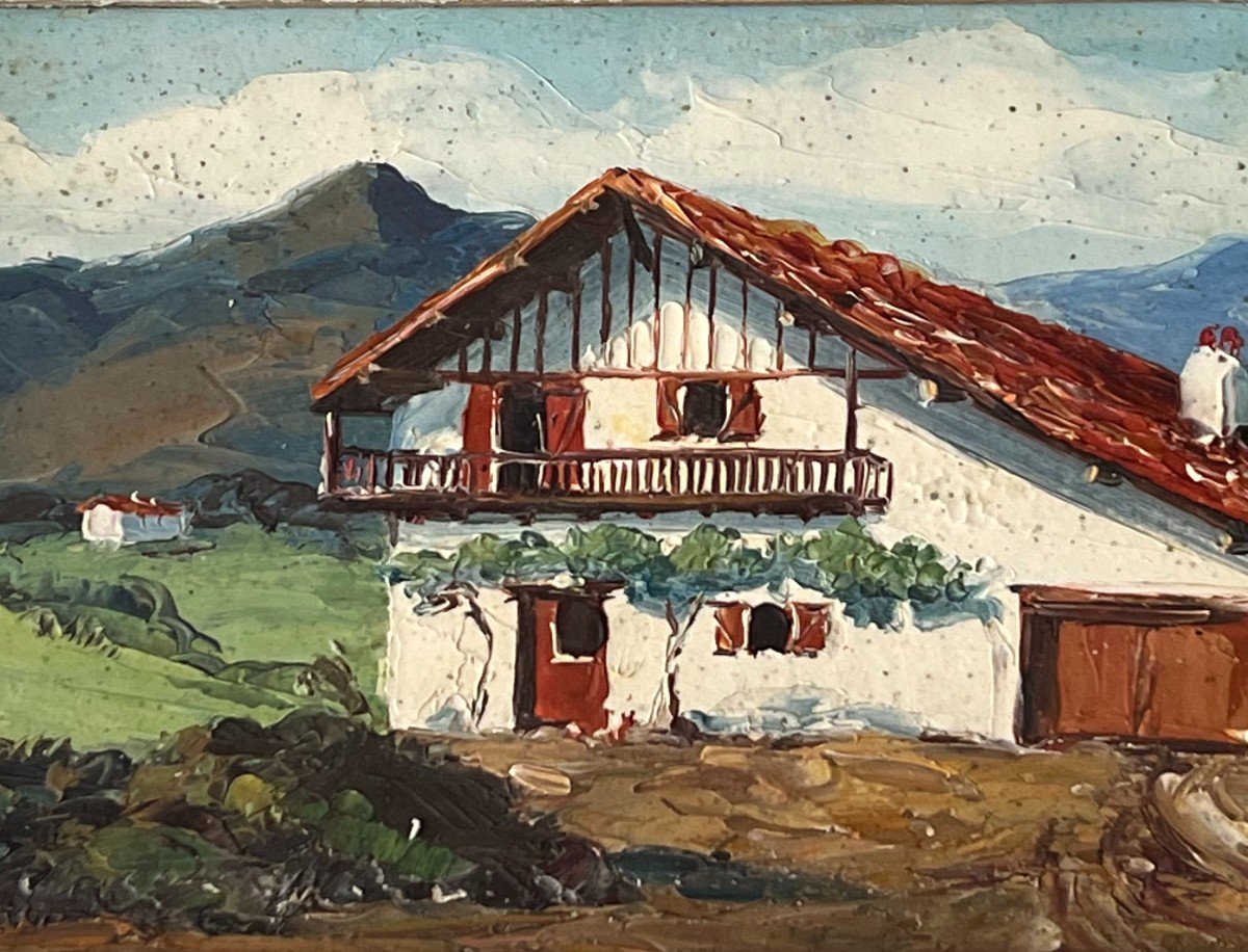 Jiva Le Pays Basque Vers Ascain. Huile Sur Panneau 21 X 14cm