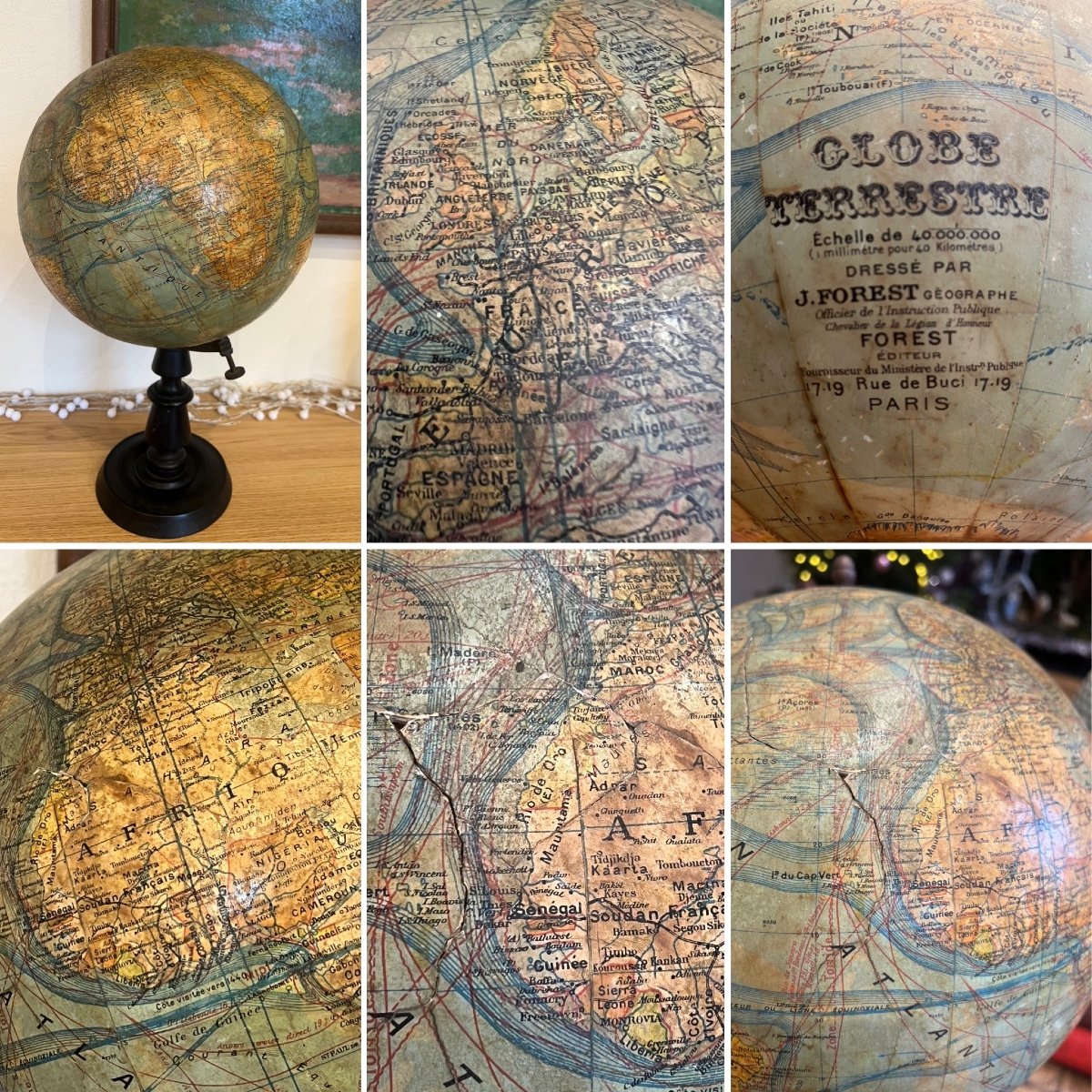 Terrestrial Globe World Map Geographer J. Forest 17-19 Rue Buci Paris XXème-photo-3