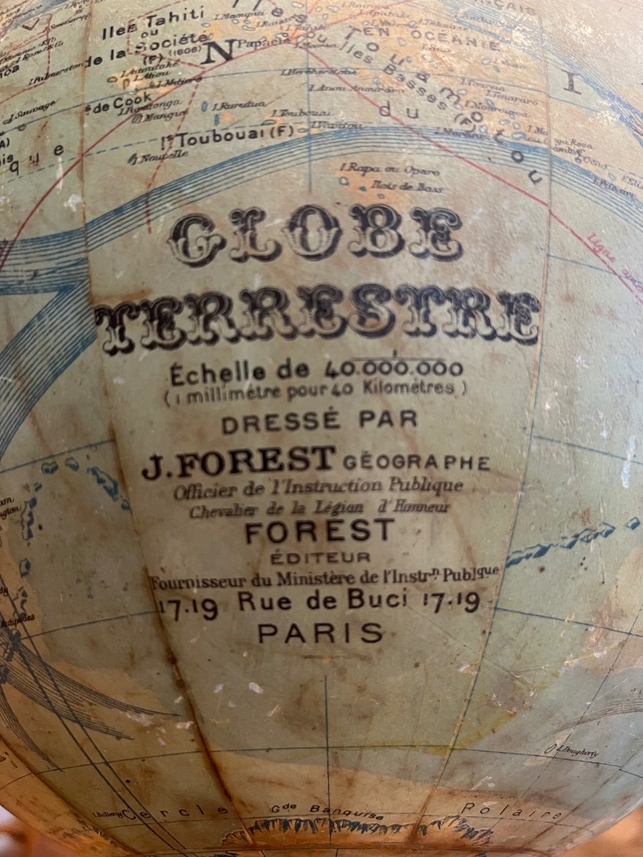 Terrestrial Globe World Map Geographer J. Forest 17-19 Rue Buci Paris XXème-photo-1