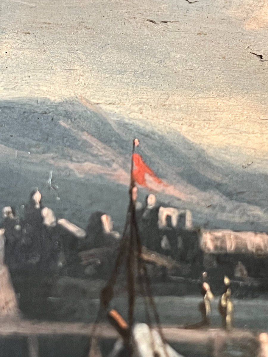 The Port. Oil On Panel. 19th Century -photo-5