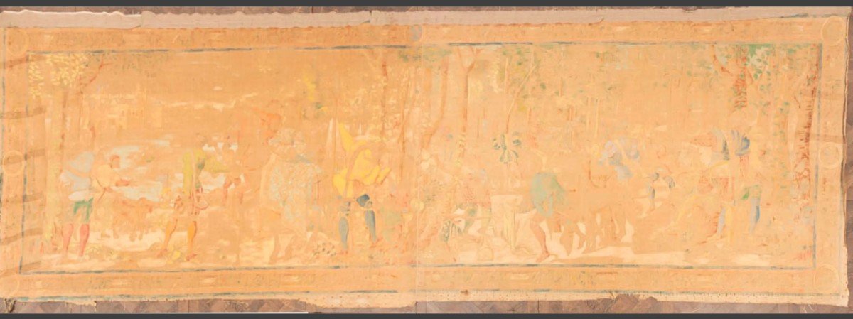 Very Important Painted Canvas, Hunting Scene 636 Cm X 207 Cm Dated 1904-photo-1