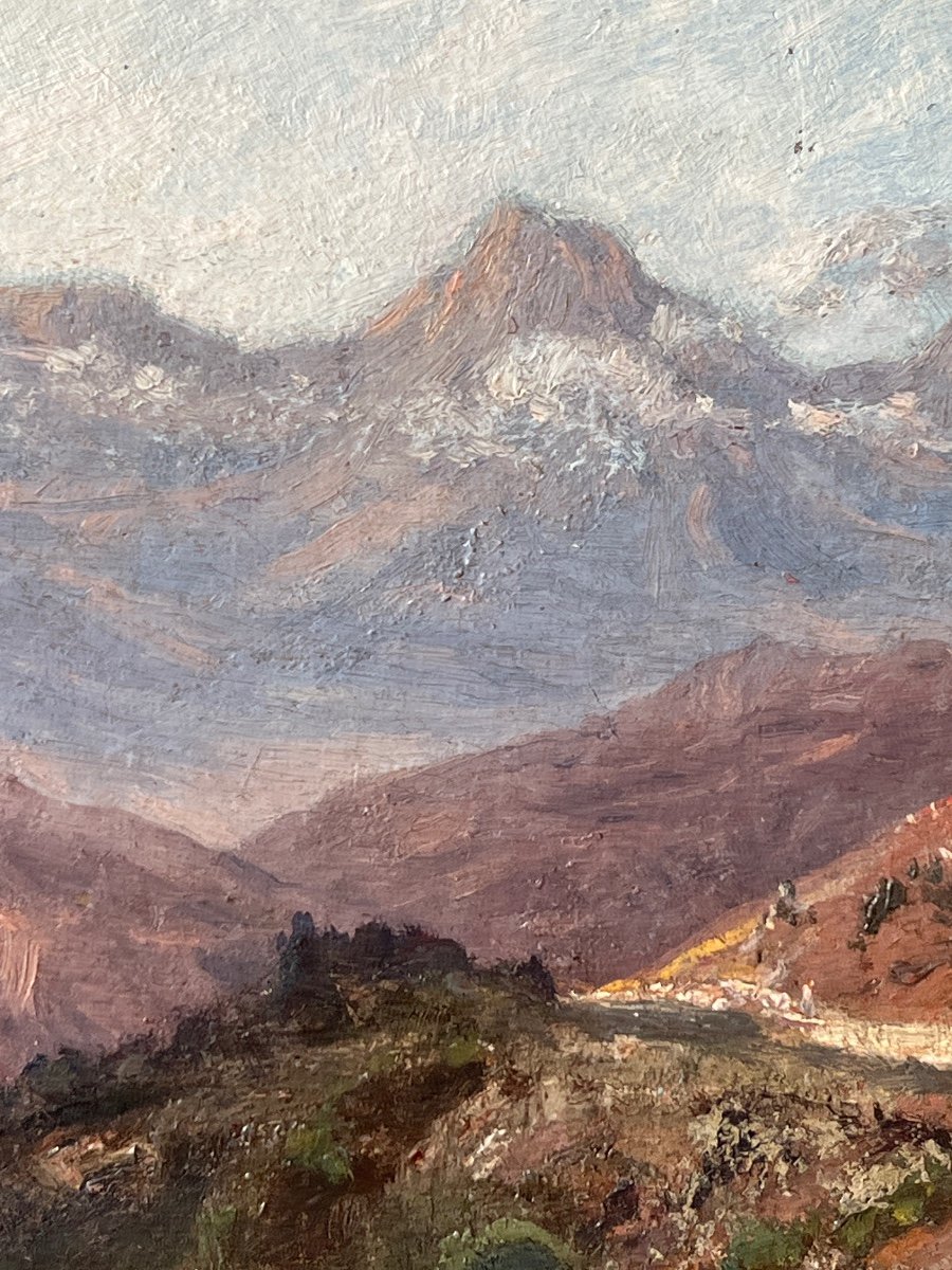 Vue De Montagne. Alexandre Ségé (1818-1885) Peinture Huile/carton 26 X 40 Cm-photo-1