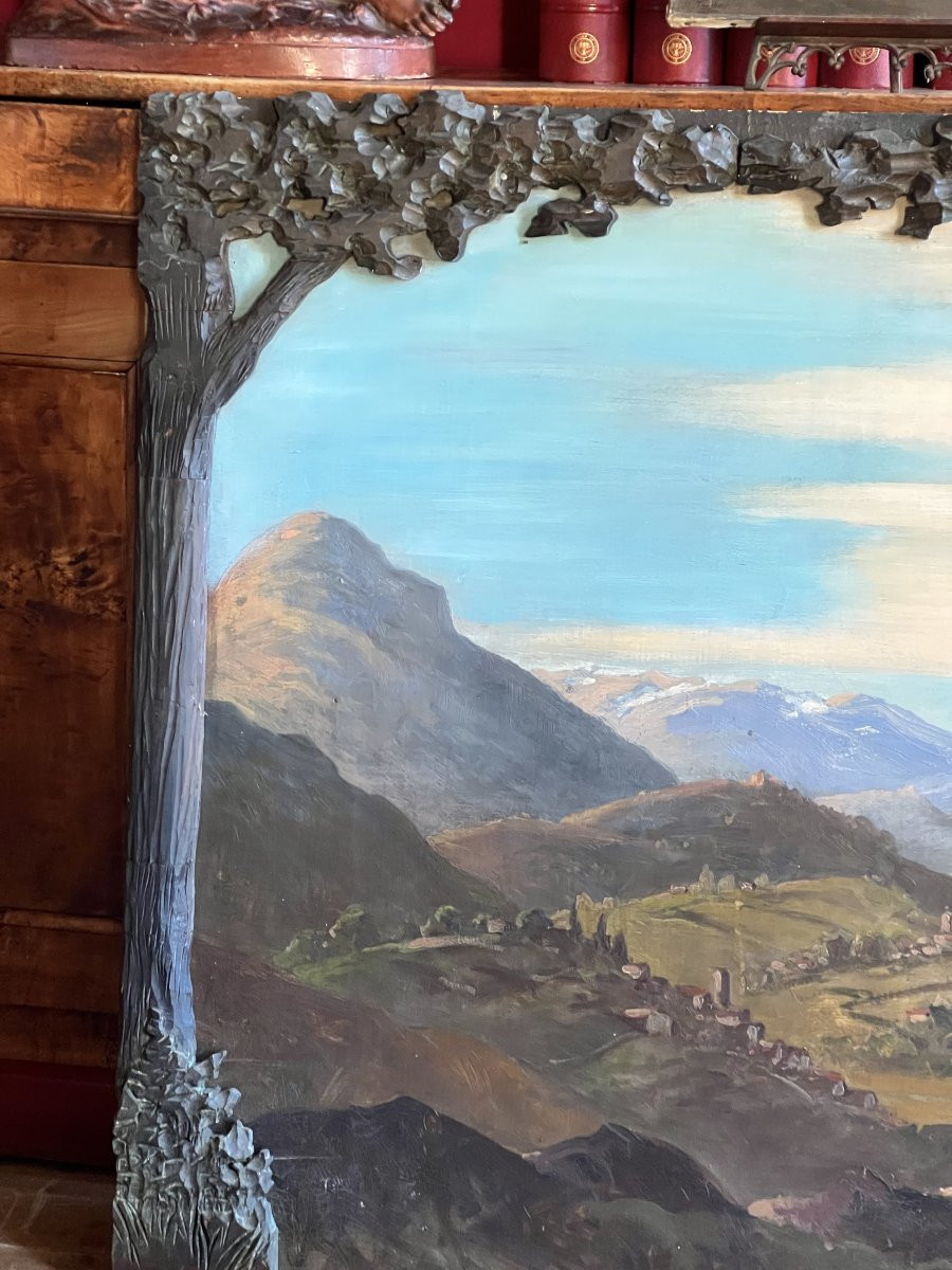 Marguerite Liouville, Known As Margalide, 1879-1960. Idealized View Of The Pyrenees. 200 X 100 Cm-photo-3