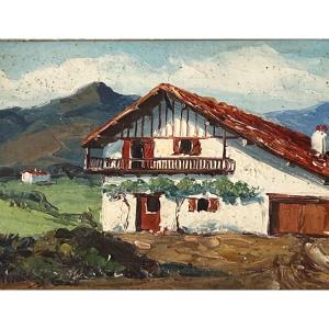 Jiva Le Pays Basque Vers Ascain. Huile Sur Panneau 21 X 14cm