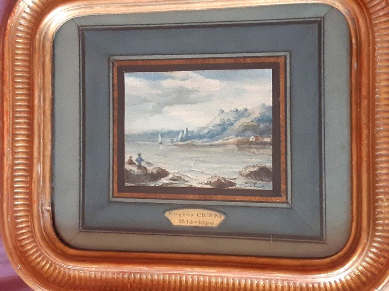 Eugène Cicéri (1813-1890) Lovely Animated Maritime Landscape In Watercolor-photo-2