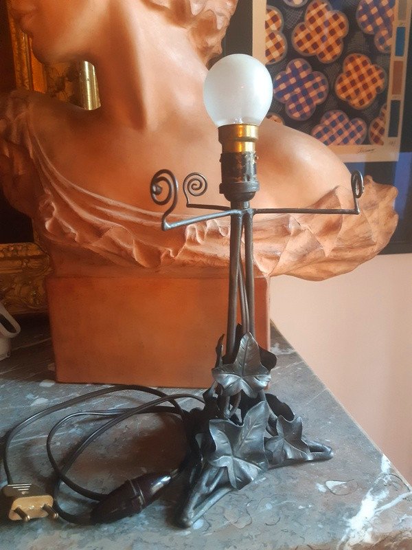 Leune Charming Mushroom Lamp In Enamelled Glass Art Deco Wrought Iron Foot Circa 1923 - 1925-photo-8