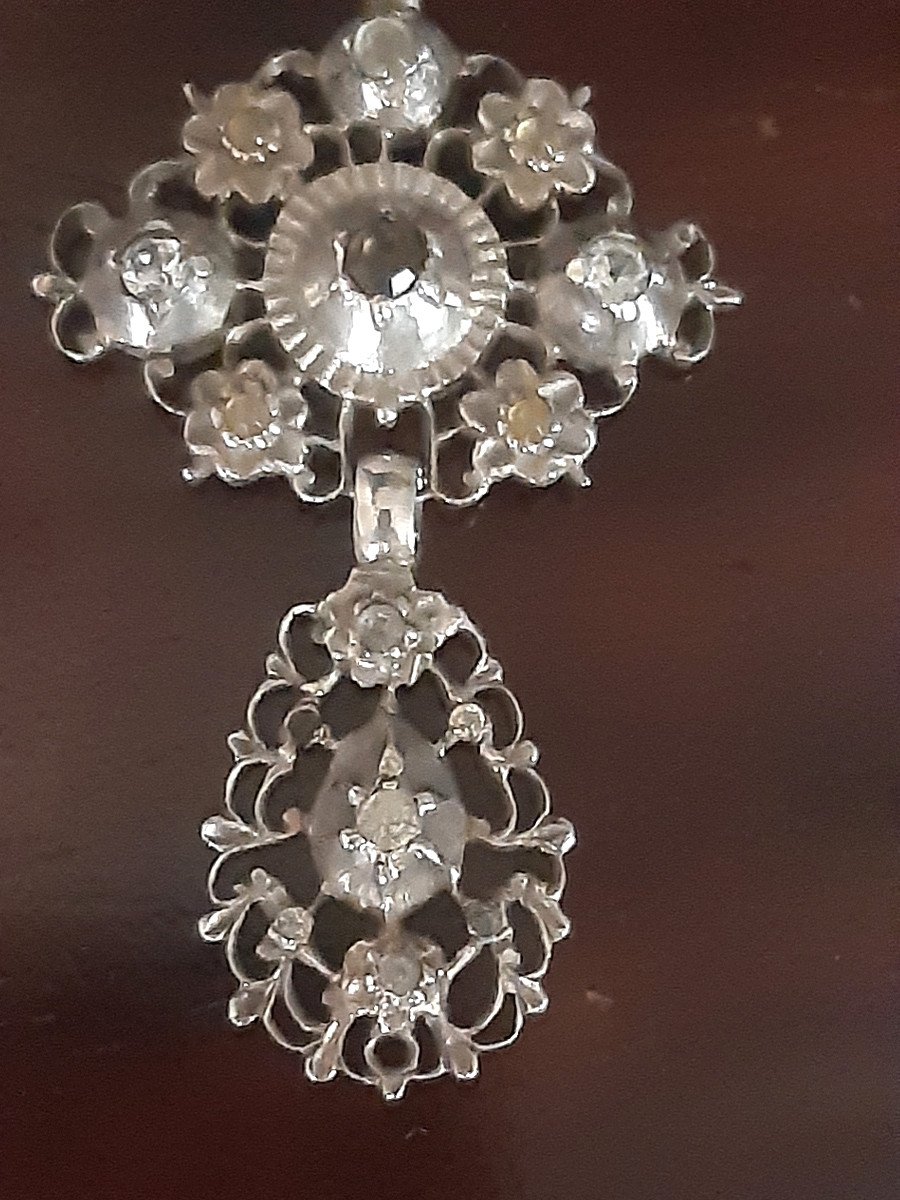 Croix De Saint-lô Pendentif En Argent Avec Pierres XIXème Siècle-photo-1