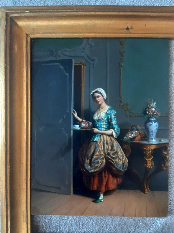 Lovely Interior Scene Young Woman Serving Tea Late Eighteenth Century Period-photo-8