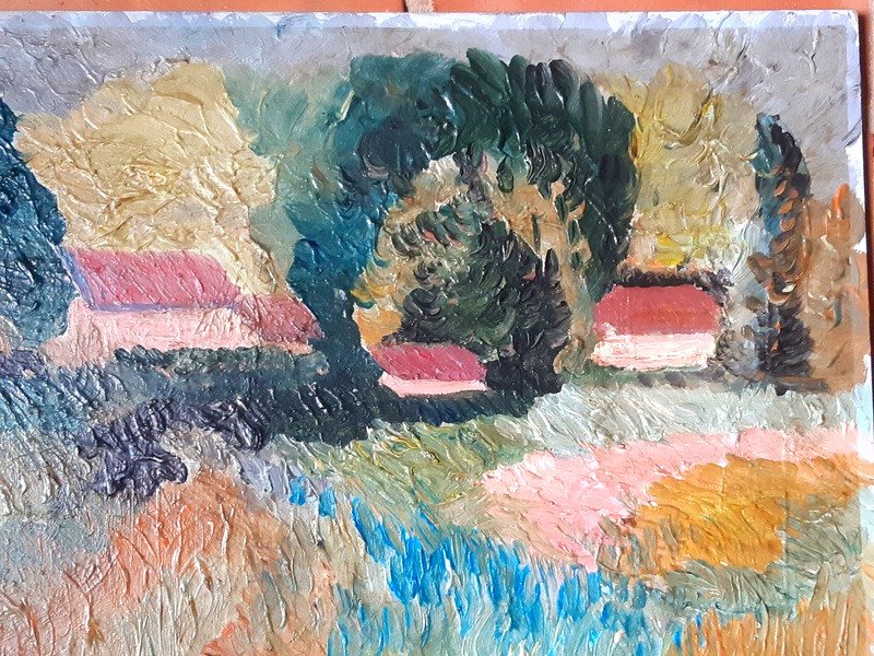 Eugène Alluaud (1866-1947) Vue Des Environs De Rouen Huile Tableau Peinture Paysage fauve Impressionniste Ecole de Crozant-photo-3