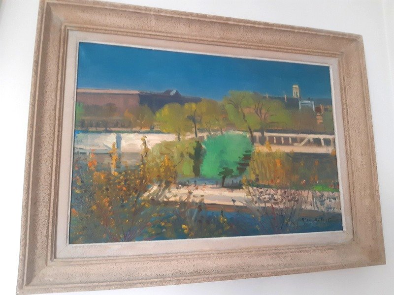 André Biry-Autret ( 1911 - ?) Tableau Paris Ile De La Cité Le Square Du Vert-galant, Les Quais de Seine, le louvre peinture huile sur toile-photo-5