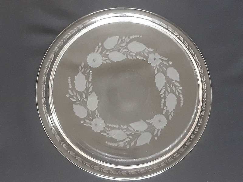 Bel Ensemble De Plats Plateaux Anciens Gravés En Verre Soufflé XIXème Siècle-photo-4