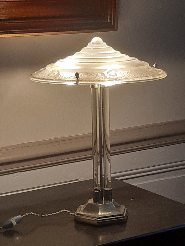 Superbe Lampe Moderniste à Baguettes De Verre d'époque Art Déco Vers 1930 - 1940