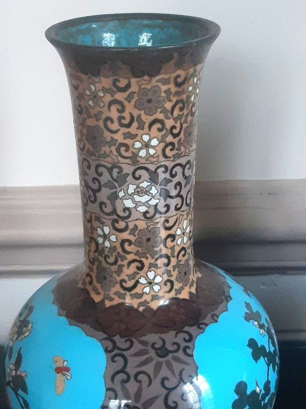 Superbe Paire De Vases En émaux Cloisonnés émail Argent Japon Epoque Meiji (1868-1912)-photo-3