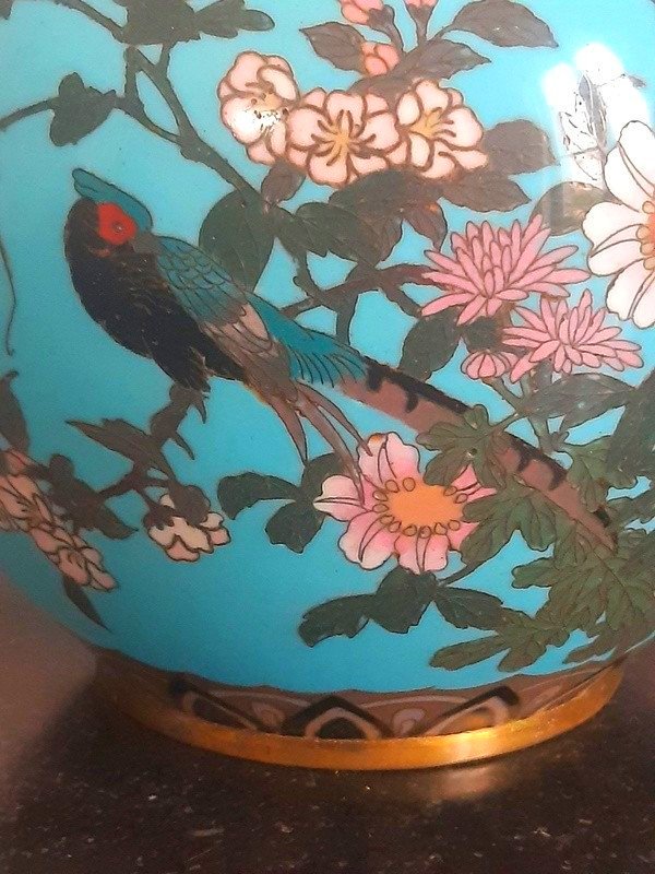 Superbe Paire De Vases En émaux Cloisonnés émail Argent Japon Epoque Meiji (1868-1912)-photo-4