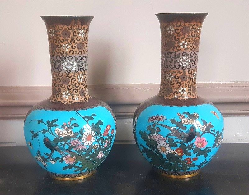 Superbe Paire De Vases En émaux Cloisonnés émail Argent Japon Epoque Meiji (1868-1912)-photo-6