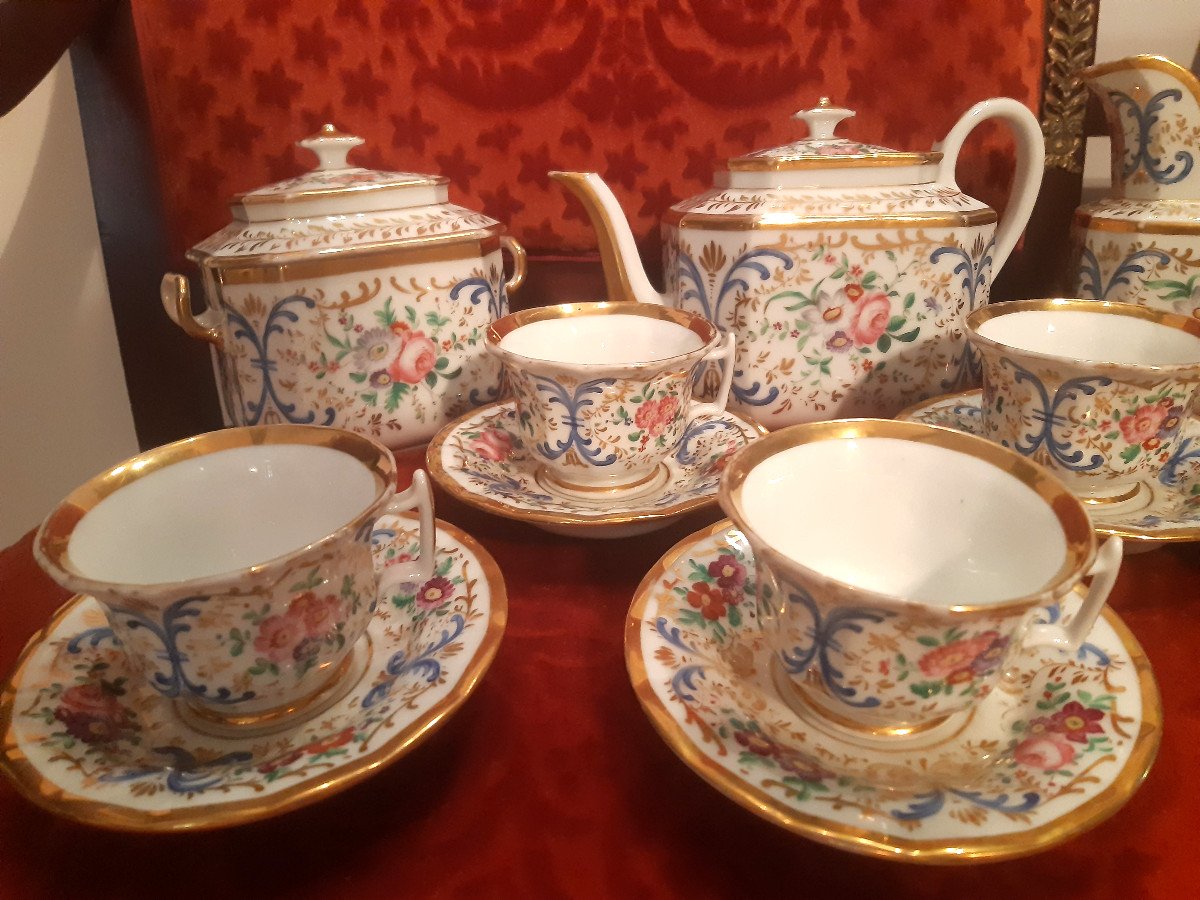 Lovely Tea Service In Paris Porcelain With Enameled Decor Of Flowers Louis Philippe Period-photo-2