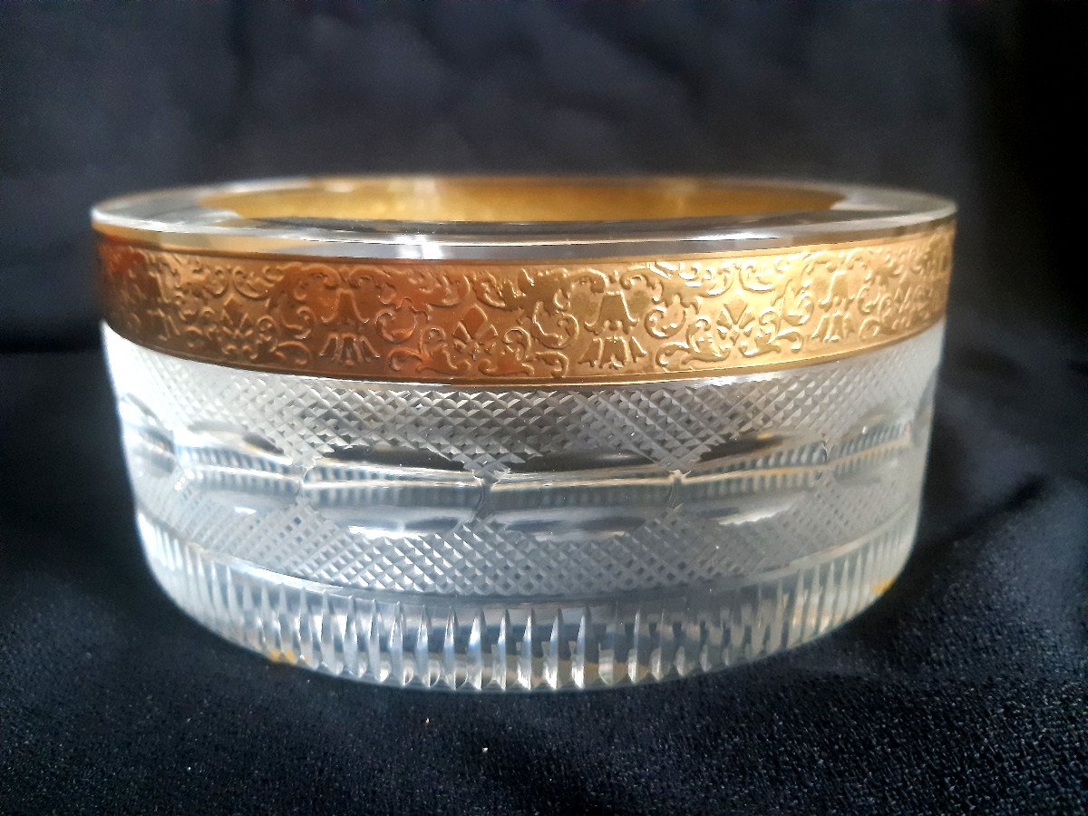 Moser Service Splendid Cut Table Ashtray In Cut Crystal And Gold Inlays New In The Box-photo-2