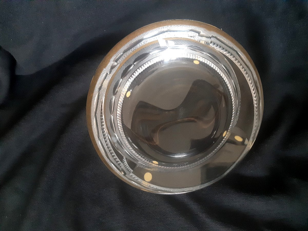 Moser Service Splendid Cut Table Ashtray In Cut Crystal And Gold Inlays New In The Box-photo-4