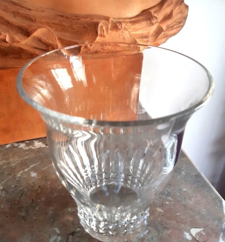 Baccarat Vase En Cristal Taillé Décor Moderniste Géométrique En Pointes De Diamants Art Déco 1930-photo-4