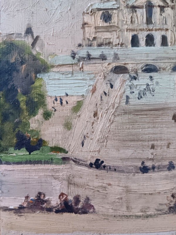 Deux Belles Vues De Paris Huiles Sur Panneau peinture tableau Le Carrousel Et Le Louvre Le Sacré Coeur-photo-4