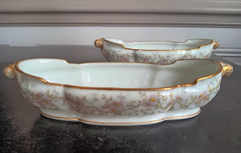 Proantic: Lovely Pair Of Porcelain Navettes Trays Hache Service Limoge