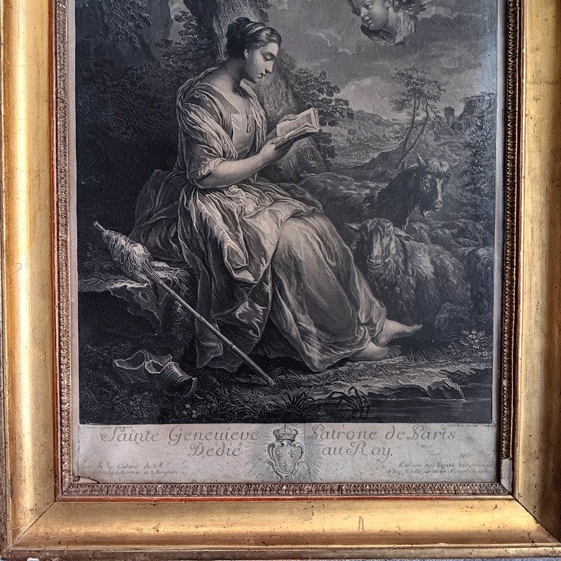 Saint Geneviève Patroness Of Paris After Carle Van Loo Engraving By Jean-joseph Balechou (1719-1764)-photo-2