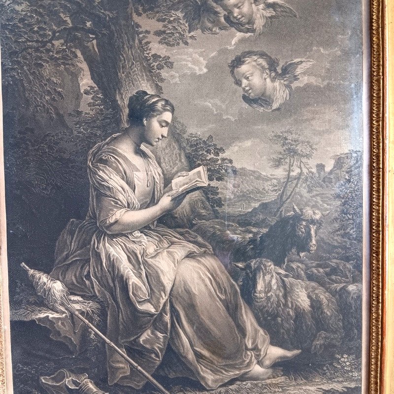 Saint Geneviève Patroness Of Paris After Carle Van Loo Engraving By Jean-joseph Balechou (1719-1764)-photo-4