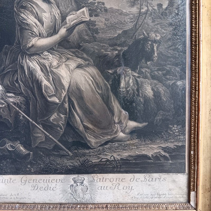 Saint Geneviève Patroness Of Paris After Carle Van Loo Engraving By Jean-joseph Balechou (1719-1764)-photo-6