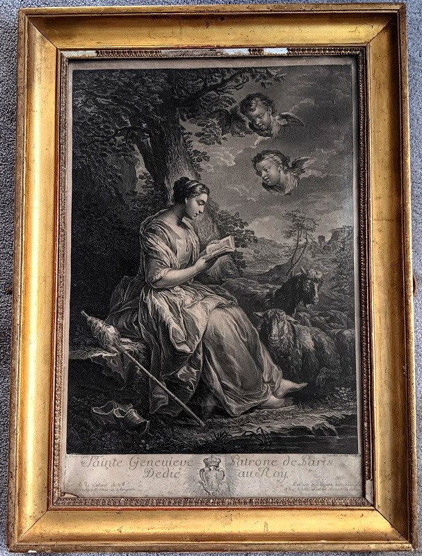 Saint Geneviève Patroness Of Paris After Carle Van Loo Engraving By Jean-joseph Balechou (1719-1764)