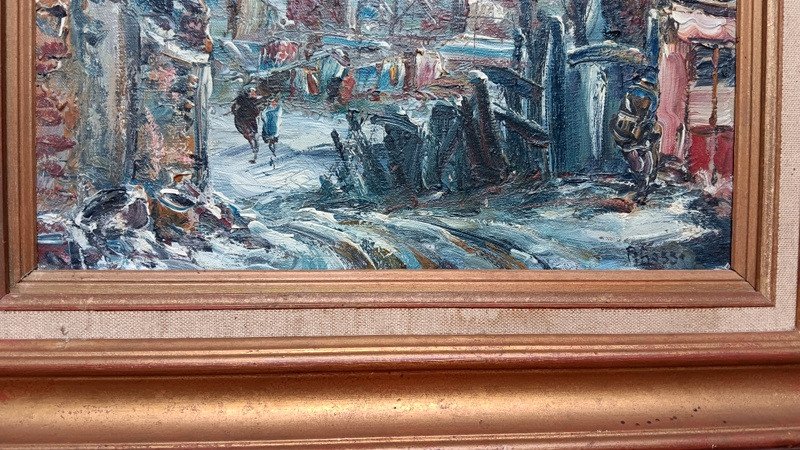 Raymond Besse (1899 - 1969) Belle Huile Sur Toile Tableau " La Zone " Sous La Neige En Hiver Paris Le Sacré Coeur-photo-3