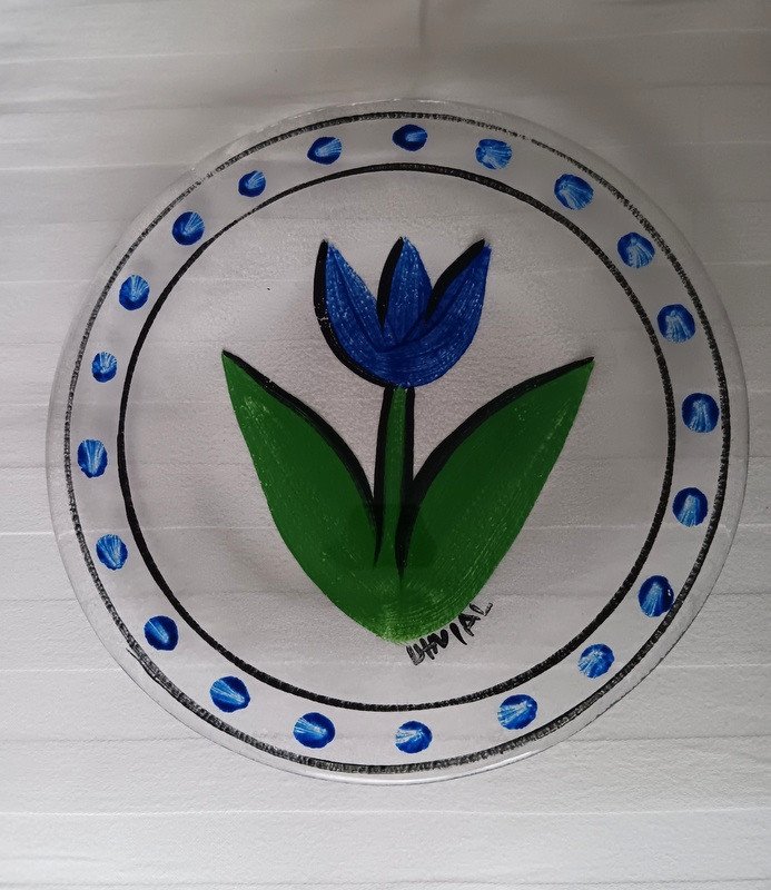 Kosta Boda Enameled Glass Plate Of A Tulip Ulrica Hydman Vallien