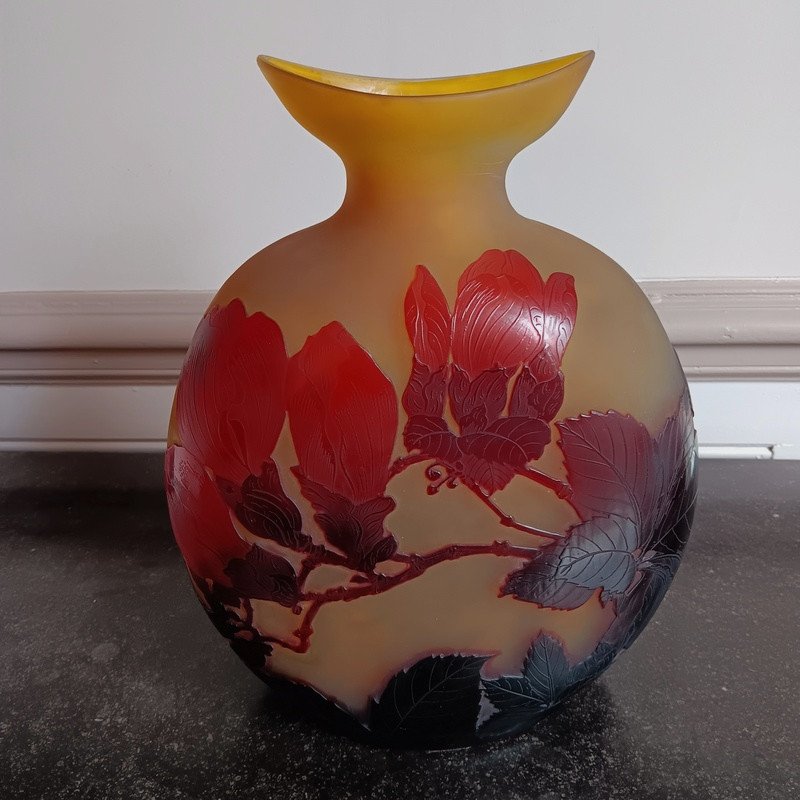 Superb Gallé Vase With Magnolias Art Nouveau-photo-4