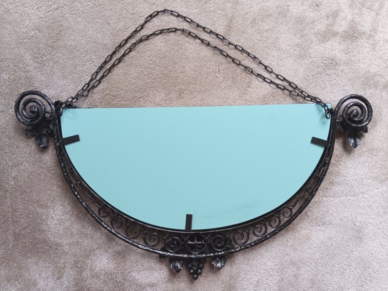 Half Moon Ice Mirror With Vine In Art Nouveau Art Deco Wrought Iron Circa 1925 1930-photo-8