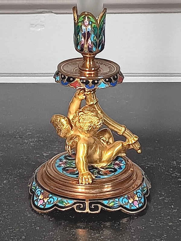 Alphonse Giroux (1776 - 1848) Vase Decor By Angelot Cupidon Crystal And Enamelled Gilt Bronze-photo-2