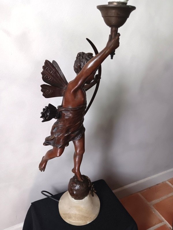 Large Bronze Lamp Depicting An Art Nouveau Butterfly Woman, 1900 Period-photo-4