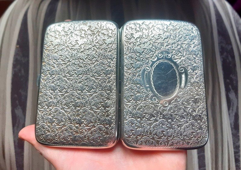 Lovely Cigarette Box Case In Solid Silver And Vermeil -photo-3