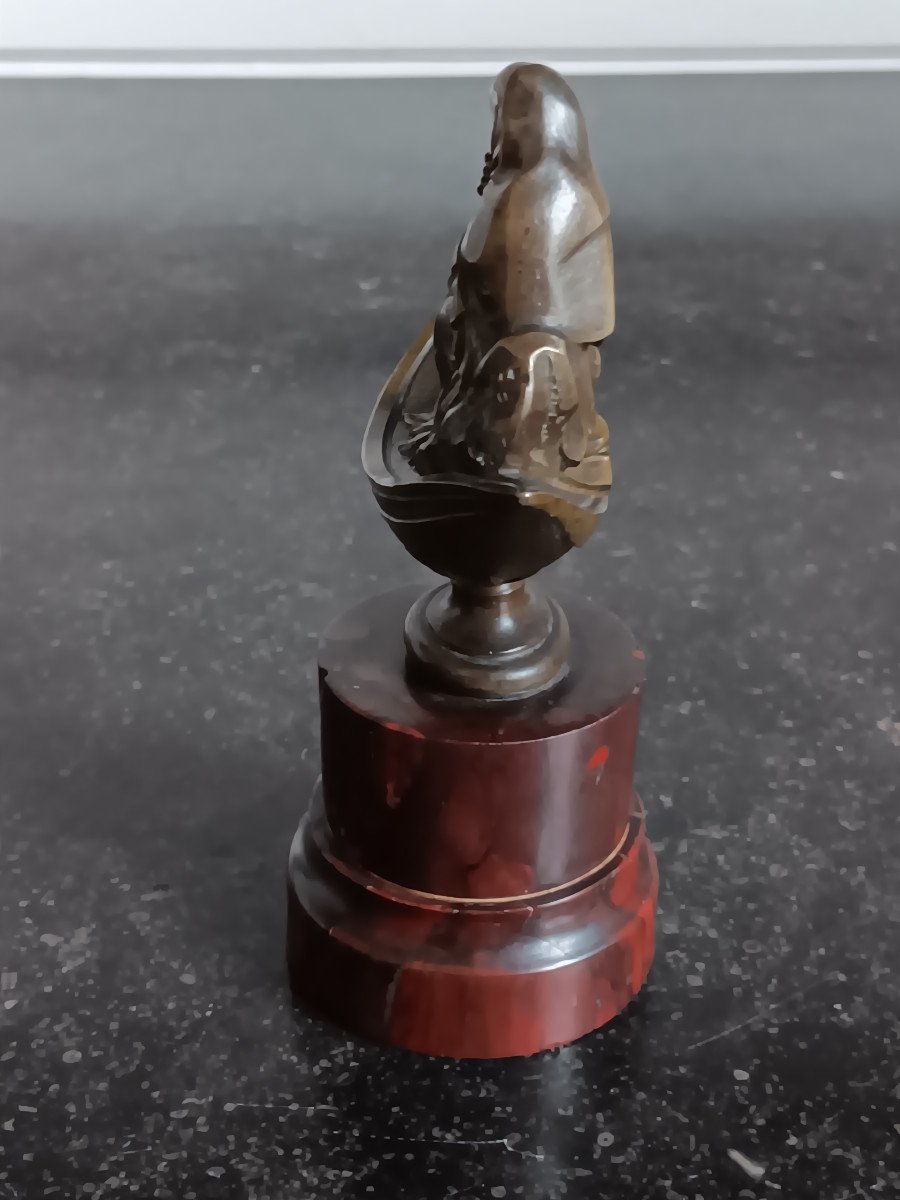 Petite Sculpture Statuette En Bronze De Forme Navette Avec Une Femme Socle En Marbre  griotte-photo-2