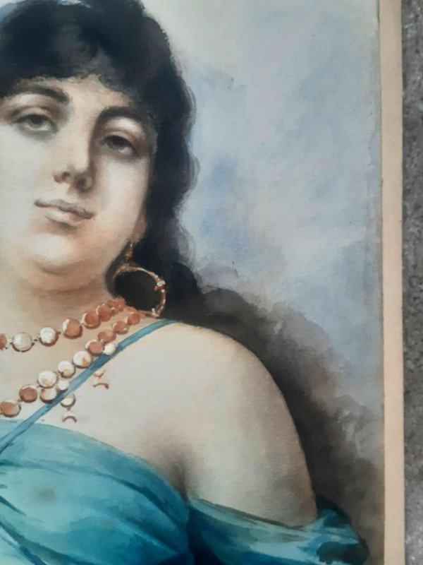 Aquarelle Pierre Noire Bachmann (attr à) Jeune Femme d'Afrique Du Nord Beauté Orientale dessin-photo-3